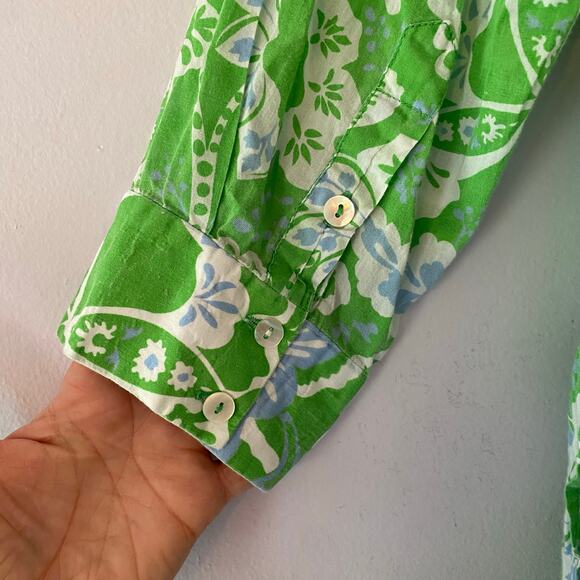 Gretchen Scott Green Blue Button Down Comfy Cozy Shirt Floral Print size Medium - Picture 9 of 12